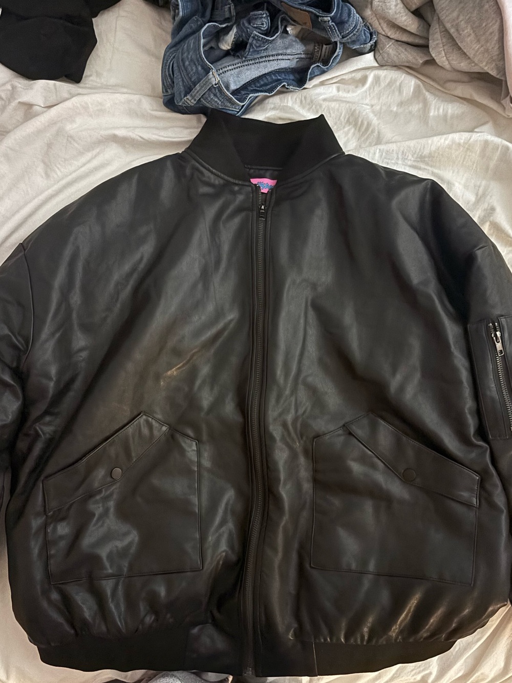 Edikted Black Faux Leather Bomber Jacket